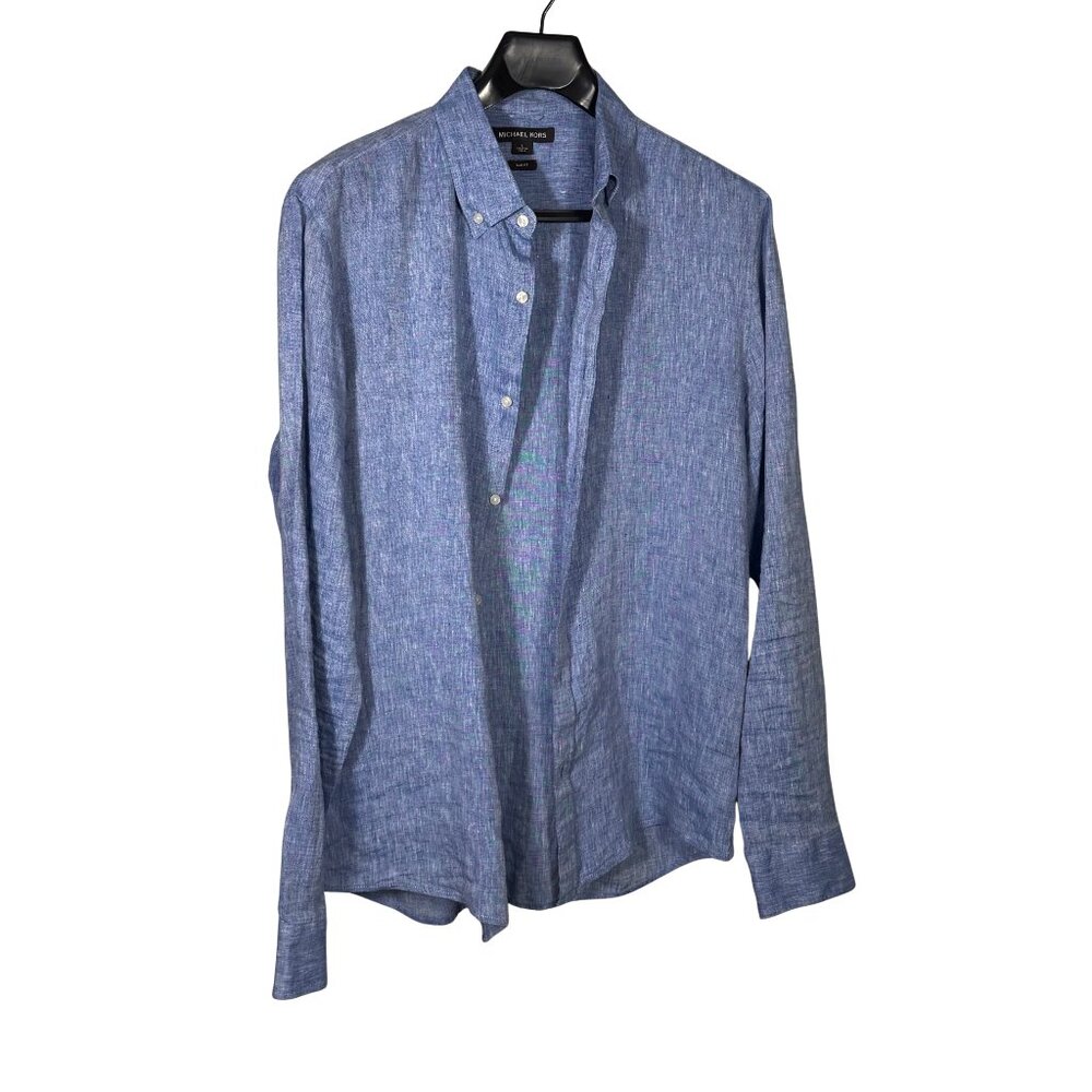 Michael Kors Blue Linen Button Down Shirt Size Medium